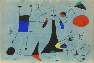 Figure, Dog, Birds by Joan Miró 